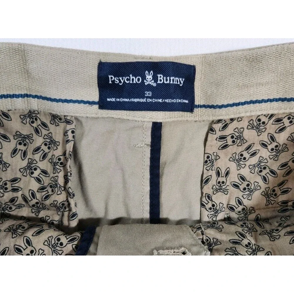 Psycho Bunny Khaki Chino Shorts Mens 33 Cotton Blend Flat Front Logo PreppyPunk - Picture 5 of 10